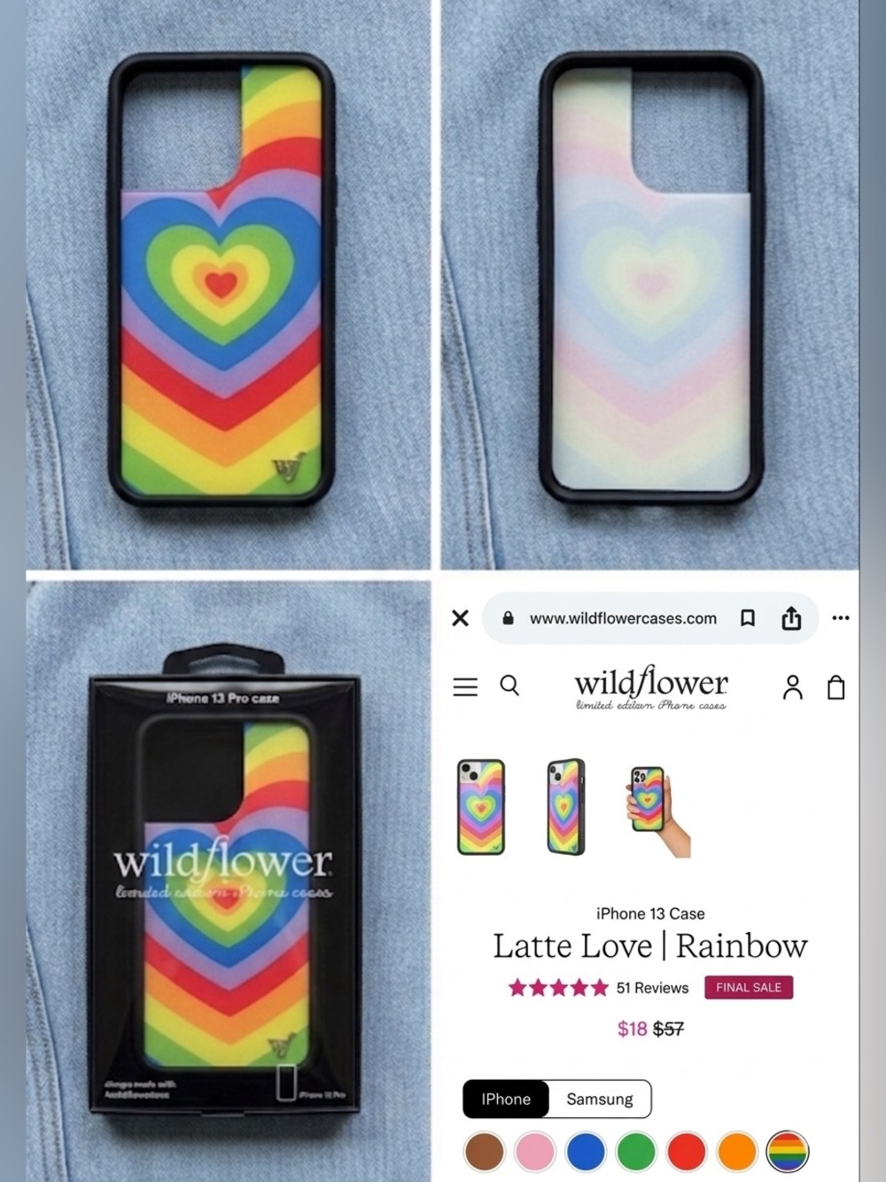 iPhone 13 Case Wildflower Latte Love Rainbow  - Rainbow Heart NEW Y2K Retro